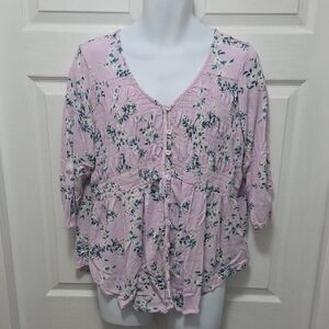 Torrid 2x (Fits Small) Pink Floral Button-Up Blouse
